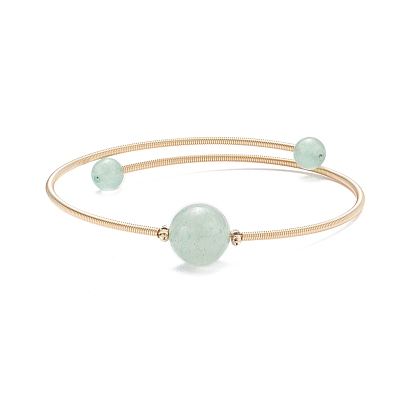 Bracelet en perles rondes en pierre naturelle, bracelet de couple de fil de mémoire en acier pour les femmes, or