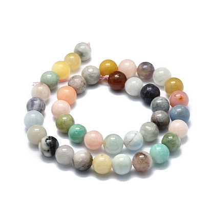 Natural Mixed Gemstone Beads Strands, Natural Amazonite & Angelite & Pink Opal & Myanmar Jade, Round