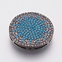 Brass Micro Pave Cubic Zirconia Beads, Lead Free & Cadmium Free, Flat Round with Sun
