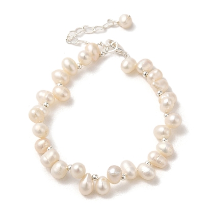 Natural Pearl Beaded Bracelets, with Brass Chains