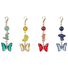 Glass Pendant Decorations, with Alloy Findings, Butterfly