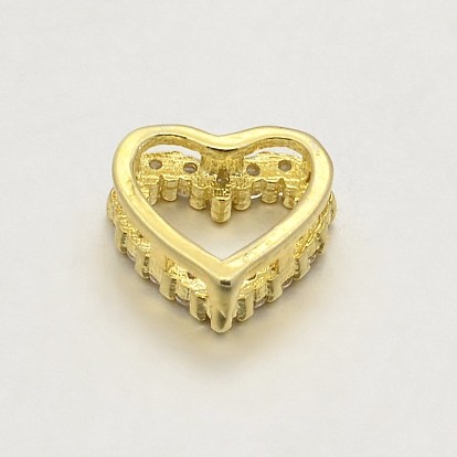 CZ Brass Micro Pave Grade AAA Cubic Zirconia Open Heart Beads, Cadmium Free & Nickel Free & Lead Free, 8x9x3.5mm, Hole: 1x2mm