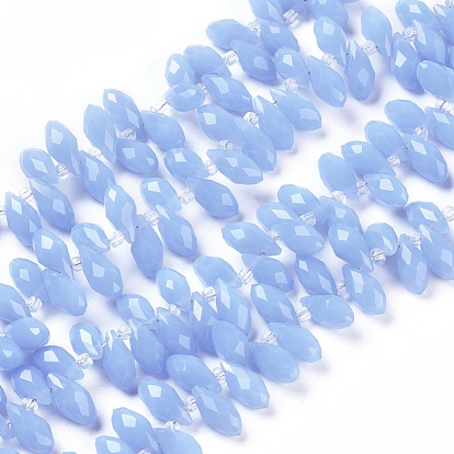 Glass Beads Strands, Top Drilled Beads, Imitation Jade Glass, Faceted, Teardrop