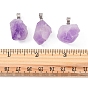 3Pcs Natural Amethyst Pendants, with Platinum Brass Snap on Bails, Nuggets