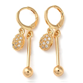 Rhinestone Oval Leverback Earrings, Brass Bar Drop Earrings for Women