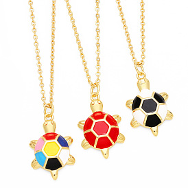 Joli collier pendentif tortue avec chaîne de clavicule goutte d'huile multicolore