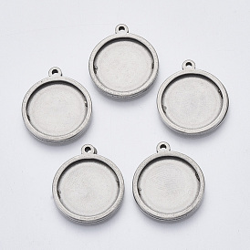 201 Stainless Steel Pendant Cabochon Settings, Flat Round