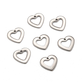 Idées de cadeaux faits à la main pour la Saint Valentin 201 pendentifs coeur ouvert en acier inoxydable, creux, 11x10x1mm, Trou: 1mm