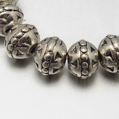 Estilo tibetano hebras de perlas de aleación redonda, sin plomo y níquel y cadmio, 8x7 mm, agujero: 1.5 mm, sobre 34 unidades / cadena, 8 pulgada