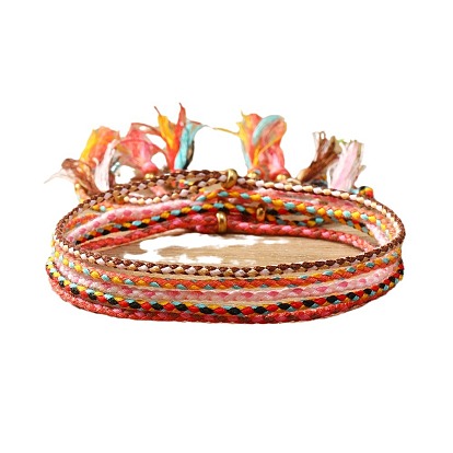 5 pcs 5 couleurs ensemble de bracelets en cordon tressé en coton, bracelets empilables tribaux ethniques bohème réglables pour femmes