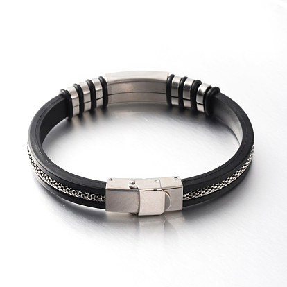 Bracelets en cuir, avec 304 accessoires en acier inoxydable et fermoirs, couleur inox, 210x9mm