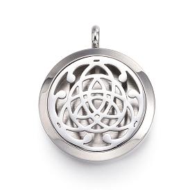 Placage ionique (ip) 316 pendentifs médaillon diffuseur en acier inoxydable chirurgical, Avec parfum et fermoirs magnétiques, rond plat avec noeud trinité / triquetra, irlandais