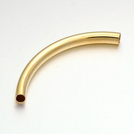 Light Gold Plated Long Brass Curved Tube Beads, Curved Tube Noodle Beads, 55x4.5mm, Hole: 4x3mm