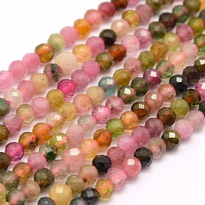 Natural Tourmaline Beads Strands, Grade AA, Faceted, Round