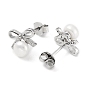 Lazo de circonita cúbica con pendientes de perlas naturales., 925 aretes de plata esterlina para mujer