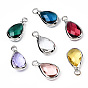 K9 Glass Charms, with Platinum Plated Brass Findings, Teardrop, Faceted