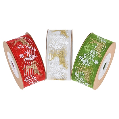 5 m rubans de polyester sur le thème de Noël, ruban plat avec renne estampé à chaud et motif de note de musique, accessoires du vêtement