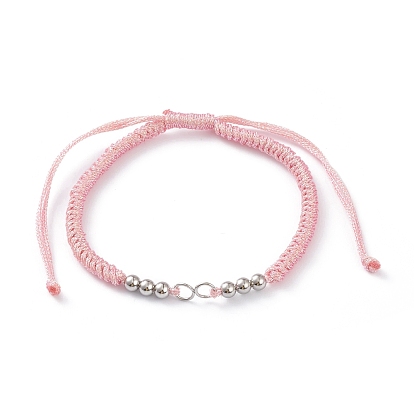 Fabrication de bracelet en cordon de polyester tressé réglable, avec 304 anneaux de saut en acier inoxydable et perles rondes lisses