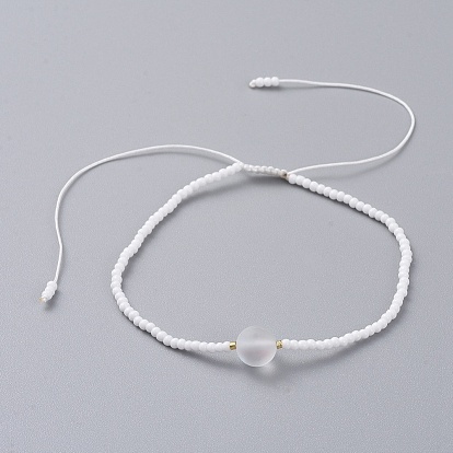 Bracelets de perles tressées en fil de nylon, avec des perles de rocaille en verre et des perles de clairon, perle ronde en pierre de lune synthétique
