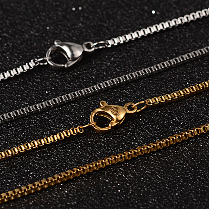 304 Stainless Steel Box Chain Necklaces, with Lobster Claw Clasps, 17.7 inch(45cm), 1.5mm