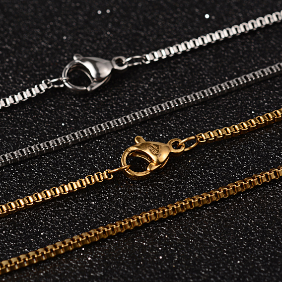 304 Stainless Steel Box Chain Necklaces, with Lobster Claw Clasps, 17.7 inch(45cm), 1.5mm