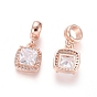 Brass Micro Pave Clear Cubic Zirconia European Dangle Charms, Large Hole Pendants, Square
