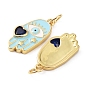 Rack Plating Brass Enamel with Glass Pendants, Lead Free & Cadmium Free, Long-Lasting Plated, Hamsa Hand with Heart Charms