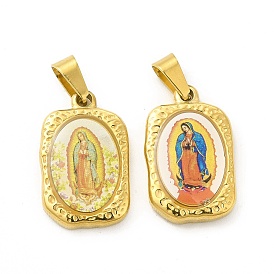 Vacuum Plating 304 Stainless Steel Pendants, Rectangle with Nuestra Senora de Guadalupe