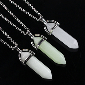 Bullet Pointed Synthetic Luminous Stone Pendants, Glow In The Dark Pendants, with Platinum Tone Alloy Findings