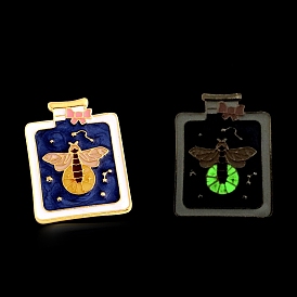 Rectangle with Bee Luminous Enamel Pin, Glow In The Dark Alloy Badge for Backpack Clothes, Golden