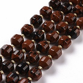 Natural Mahogany Obsidian Beads Strands, with Seed Beads, Faceted Bicone Barrel Drum