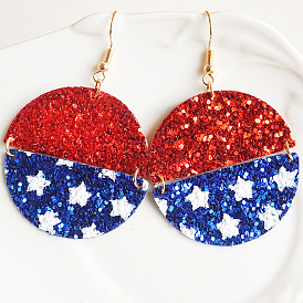Flag Color Star PU Leather Big Dangle Earrings, Independence Day Theme Brass Jewelry for Women