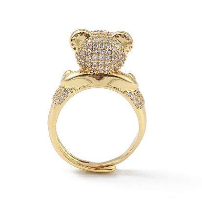 Cubic Zirconia Bear Adjustable Ring, Brass Jewelry for Women, Lead Free & Cadmium Free
