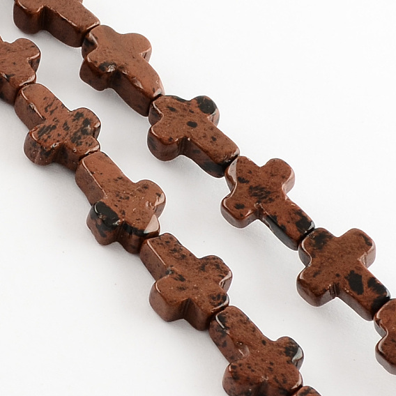 Natural Mahogany Obsidian Stone Bead Strands, Cross