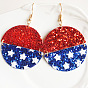 Flag Color Star PU Leather Big Dangle Earrings, Independence Day Theme Brass Jewelry for Women
