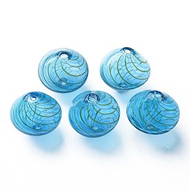 Transparent Handmade Blown Glass Globe Beads, Stripe Pattern, Bicone