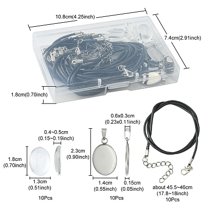 Kit de fabrication de collier pendentif dôme blanc bricolage, y compris sertissage de cabochons pendentif ovale en acier inoxydable, ciré fabrication de collier, Cabochons de verre transparent