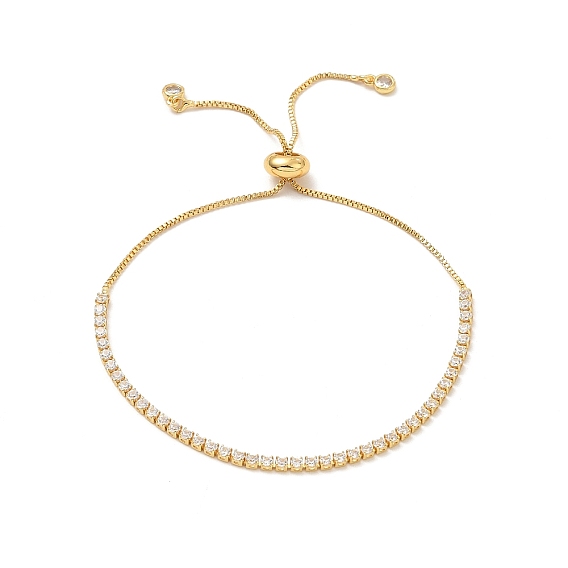 Adjustable Rack Plating Brass Cubic Zirconia Chain Bracelets, Slider Bracelet for Women, Lead Free & Cadmium Free