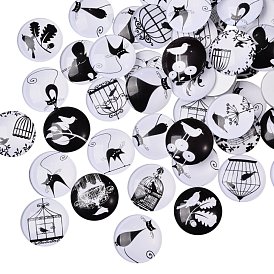 100 стеклянные кабошоны в стиле ретро с черно-белыми картинками, полукруглые / купольные