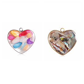 Shell Pendants, with Stainless Steel Findings, Heart Charms