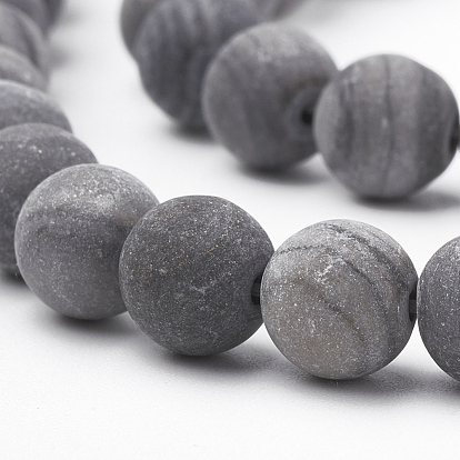 Brins de perles en pierre naturelle en bois noir, givré, ronde