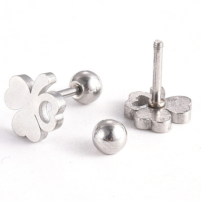 201 Stainless Steel Barbell Cartilage Earrings, Screw Back Earrings, with 304 Stainless Steel Pins, Shamrock