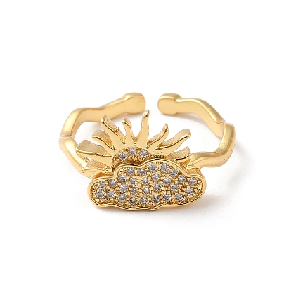 Облачко с солнцем латунные кольца-манжеты с микропаве из кубического циркония, долговечное открытое кольцо с покрытием для женщин, без кадмия и без свинца