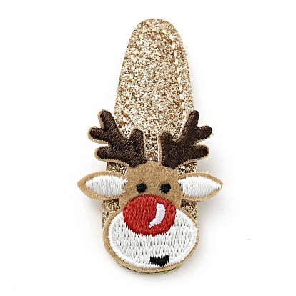 Christmas Deer Glitter Gretel Fabric with PU leather Snap Hair Clips, with Iron Clips, Hair Accessorise for Girls