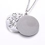 304 Stainless Steel Pendant Necklaces, with Enamel, Flat Round with Tree, with Word Merry Christmas