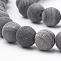 Natural Black Wood Lace Stone Beads Strands, Frosted, Round