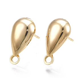 Brass Stud Earring Findings, with Loop, Teardrop, Nickel Free