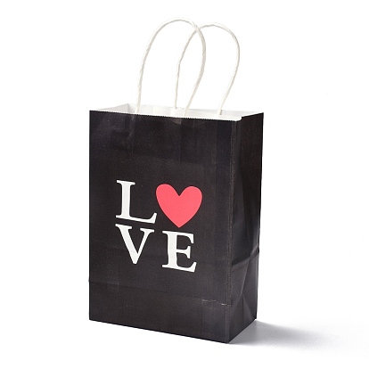 Sacs d'emballage en papier rectangle, avec une poignée, pour sacs-cadeaux et sacs à provisions, Saint Valentin, mot d'amour