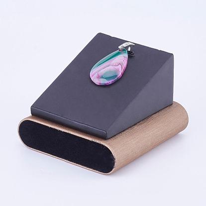 Wooden Pendant Necklace Display, with PU Leather, Cuboid