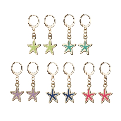 Alloy Enamel Starfish Dangle Leverback Earrings, Golden 304 Stainless Steel Drop Earrings